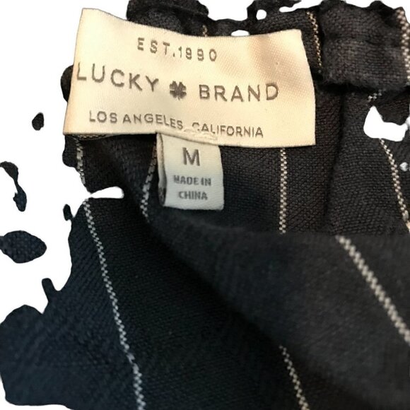 LUCKY Brand Navy Blue With White Stripes  Linen Cotton Mix Top Size M - Picture 7 of 8